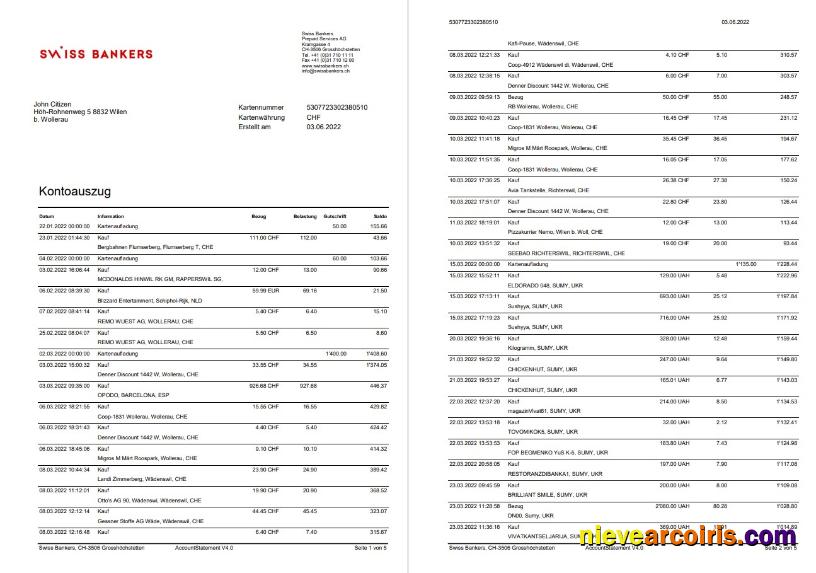 Germany Swiss Bank statement 5 pages